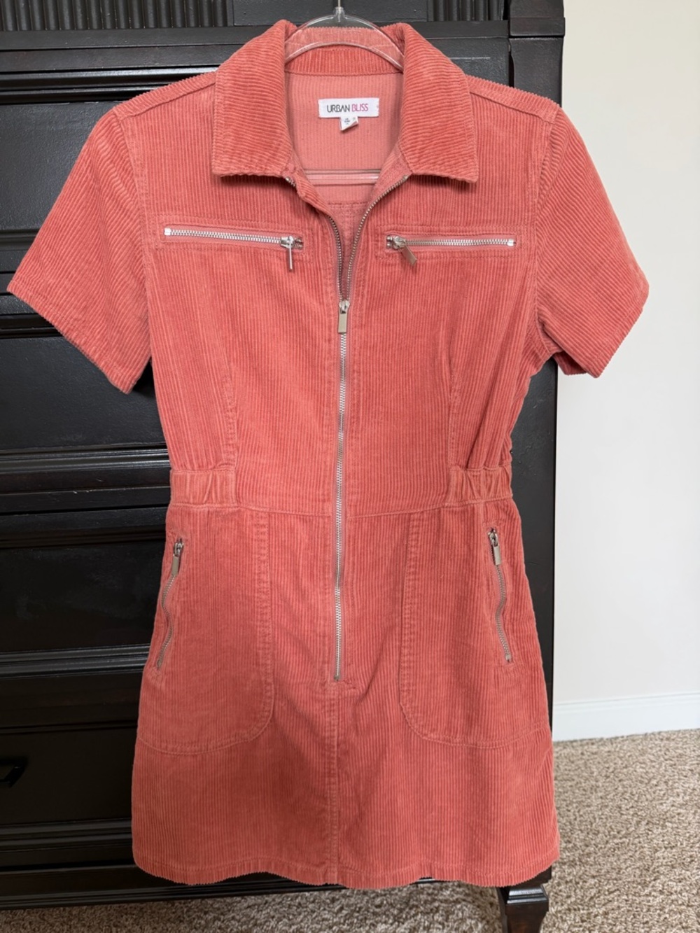 Urban Bliss Rust Corduroy Mini Dress with Front Zip